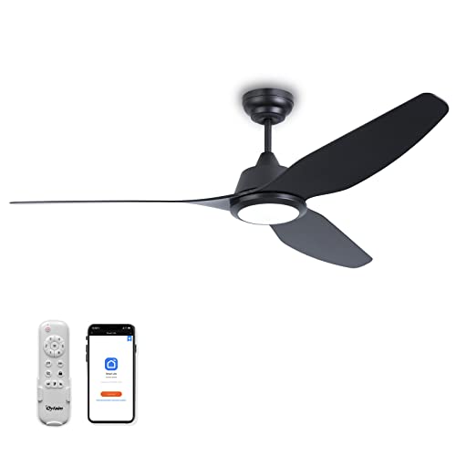 Ovlaim 56 Inch Smart Ceiling Fans with Lights and Remote, 3 Blade Indoor Outdoor Modern Black Ceiling Fan for Bedroom Living Room Patio, 6 Speed High CFM Quiet DC Motor