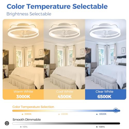 Ceiling Fans with Lights and Remote 20", Ceiling Fan APP Control Dimmable Low Profile Flush Mount Bladeless Ceiling Fan Indoor Modern Smart with Light for Living Room, Bedroom, Kitchen
