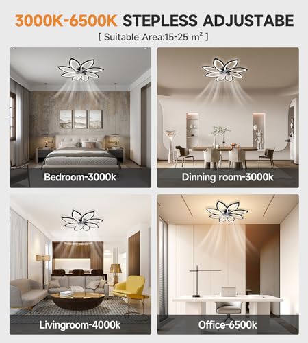 TANWO 2024 Modern 35" Ceiling Fan with Lights and Remote - Smart Stepless Dimming and Adjustable Color Temperature Low Profile Ceiling Fan with 6 Speeds for Bedroom and Living Room