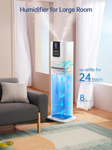 Hiswelle Smart Humidifiers for Bedroom Large Room,(8L) 2.1Gal Cool Mist Top Fill Diffuser Ambient Light, WIFI App & Remote Control, 3 Mist Modes, 12H Timer, 35dB Quiet Humidifier for Home Office Plant