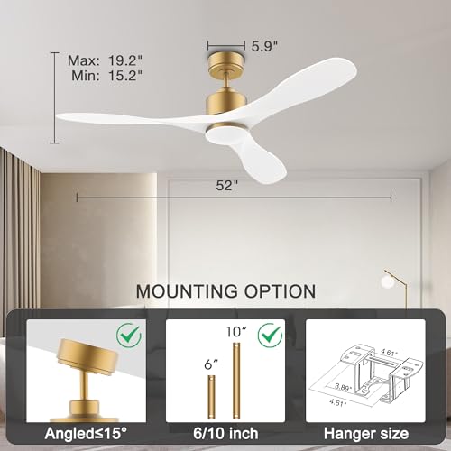 cumilo 52” Smart Gold White Ceiling Fans with Lights and Remote, Quiet DC Motor,High CFM,Control with WIFI Alexa APP,Modern Indoor outdoor Ceiling Fans with Dimmable LED Light for Bedroom Patio Porch