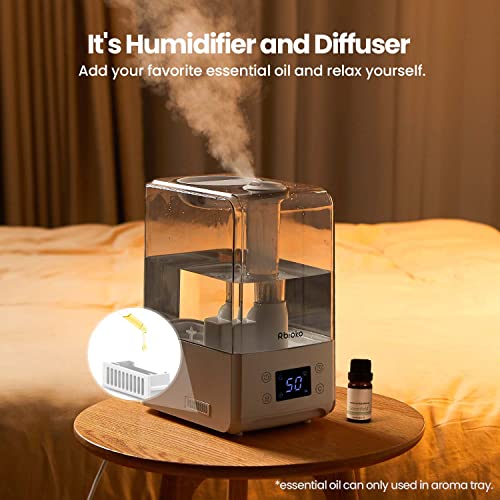 Rbioko Smart Humidifiers for Large Room Bedroom Home (6.5L), Cool Mist Ultrasonic Vaporizer with Remote Control, Auto Humidify for Baby and Plants, Essential Oil Diffuser with Night Light, Timer
