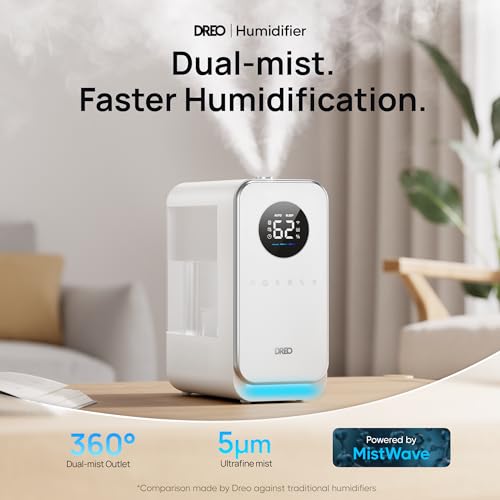 Dreo Humidifiers for Bedroom Home, Top-filled Smart Quiet Cool Mist Humidifiers for Large Room, Oil Diffuser & Nightlight for Baby Nusery, 50Hours Runtime for Home, Indoor Plants, Alexa/Google