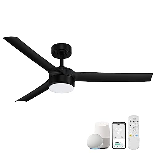cumilo 52” Smart Outdoor Ceiling Fans with LED Lights and Remote,Quiet DC Motor,Dimmable,Indoor Modern Ceiling Fan Controlled by WIFI Alexa App,3 Matte Black Blade for Bedroom Living Room Patio Porch