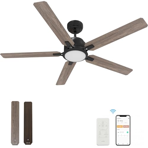52“ Smart Ceiling Fan With Lights, Low Profile With 10 Speeds, Silent DC Motor, Modern Ceiling Fan Compatible with Alexa, Siri, Google & Smart App, Black & Walnut,Indoor & Outdoor, Farmhouse Style