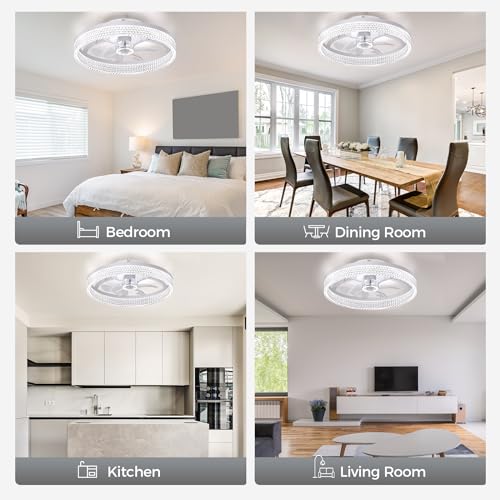 fenhua Ceiling Fans with Lights and Remote:Low Profile Ceiling Fanwith Light,6 Wind Speeds Modern Smart Ceiling Fan 20in Bladeless Ceiling Fan Flush Mount for Bedroom, Kids Room and Indoor (White)