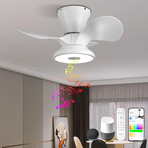 BAYSQUIRREL Ceiling Fan with Lights, Flush Mount Ceiling Fan, Low Profile Smart Ceiling Fan with Alexa/Google Assistant/App Control, 6 Speed Dimmable LED-RGB Lights