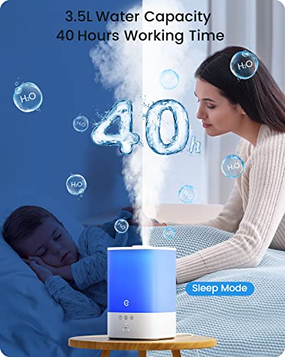 Humidifiers for Bedroom Large Room, Esemoil Smart WiFi Cool Mist Humidifiers for Baby, 3.5L Top Fill & 28dB Quiet, 40H Air Ultrasonic Diffuser with 8 Color Light, Voice Control, Compatible with Alexa