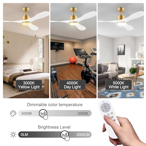 cumilo 52” Smart Gold White Ceiling Fans with Lights and Remote, Quiet DC Motor,High CFM,Control with WIFI Alexa APP,Modern Indoor outdoor Ceiling Fans with Dimmable LED Light for Bedroom Patio Porch