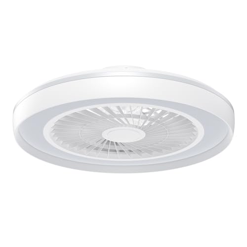 Modern Ceiling Fans with Lights - 19 inch Low Profile Enclosed Flush Mount Led Ceiling Fan with Lights Dimmable Reversible Smart Fandelier Ceiling Fans for for Bedroom Living Room Kitchen Home Indoor