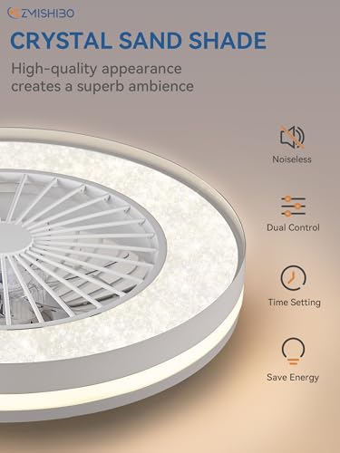 ZMISHIBO 20 inch Smart Wifi&Bluetooth Enclosed Ceiling Fan With RGBCW Light, Modern Bladeless Ceiling Fan with Alexa/Google Assistant/Remote Control For Bedroom(Timing，3000-6000K，6 Speeds)