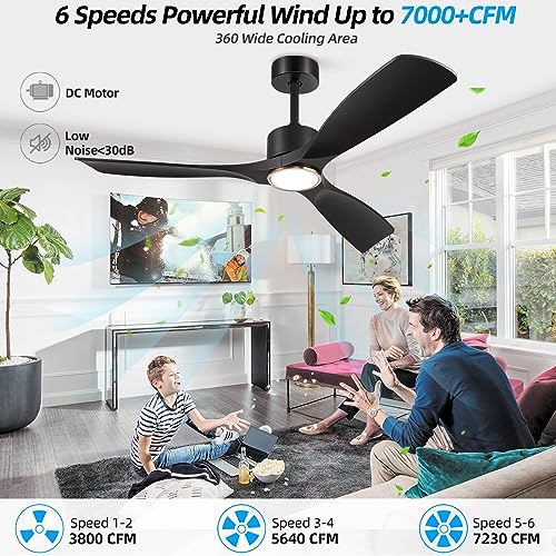 BOOSANT Ceiling Fans with Lights, Ceiling Fans with Lights and Remote Control, 52 inch Black Modern Smart Ceiling Fan with Light, Outdoor Ceiling Fans for Patios 3 Blade Bedroom Living Room（Black）