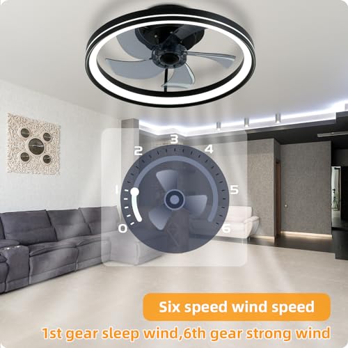 YeetFerret Bladeless Ceiling Fans with Light and Remote, Compatible with Alexa and Google Assistant,19" Flush Mount Ceiling Fan with Light Smart 3 Color LED and 6 Speeds Low Profile