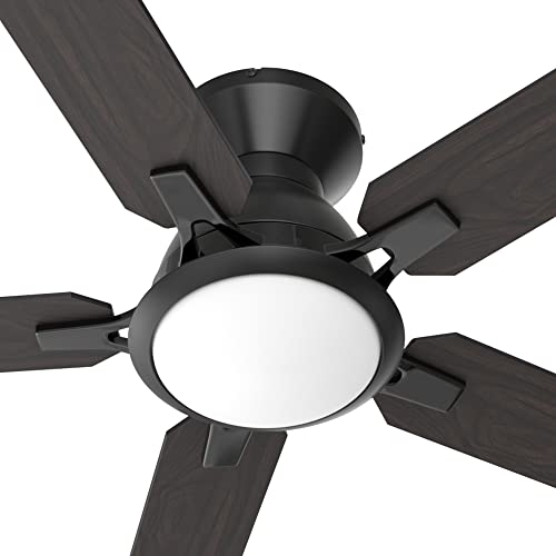Smart Low Profile Ceiling Fan with Lights, DC 10 Speeds Smart Ceiling Fan with Remote, Compatible with Alexa, Siri & Google Home & APP, 3 Light Colors Dimmable Flush Mount Ceiling Fan, Black, 52’’