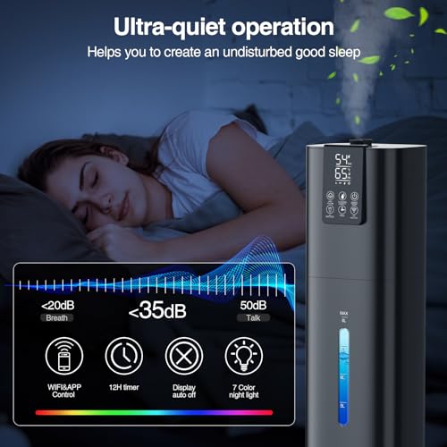Honovos Smart Humidifiers Large Room Bedroom Home, 2.11Gal(8L) Quiet Top Fill Cool Mist Humidifier, Smart App & Remote Control, 3 Speed Humidifier with 360° Nozzle, Humidity Setting for Baby Office