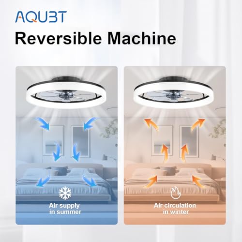 Ceiling Fans with Lights and Remote, 20" Fandelier Ceiling Fan Flush Mount, 3000K-6500K Smart Bladeless LED Fan Light, Modern Low Profile Ceiling Fan with Light for Bedroom, Kids Room and Living Room.