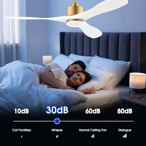 cumilo 52” Smart Gold White Ceiling Fans with Lights and Remote, Quiet DC Motor,High CFM,Control with WIFI Alexa APP,Modern Indoor outdoor Ceiling Fans with Dimmable LED Light for Bedroom Patio Porch