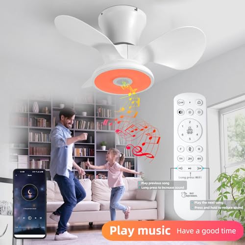 BAYSQUIRREL Ceiling Fan with Lights, Flush Mount Ceiling Fan, Low Profile Smart Ceiling Fan with Alexa/Google Assistant/App Control, 6 Speed Dimmable LED-RGB Lights