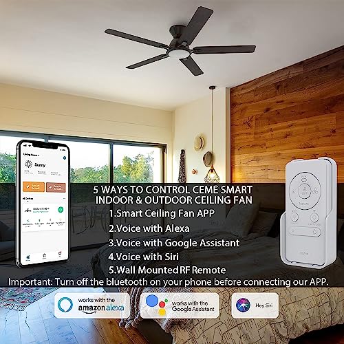 Smart Low Profile Ceiling Fan with Lights, DC 10 Speeds Smart Ceiling Fan with Remote, Compatible with Alexa, Siri & Google Home & APP, 3 Light Colors Dimmable Flush Mount Ceiling Fan, Black, 52’’