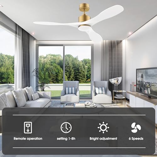 cumilo 52” Smart Gold White Ceiling Fans with Lights and Remote, Quiet DC Motor,High CFM,Control with WIFI Alexa APP,Modern Indoor outdoor Ceiling Fans with Dimmable LED Light for Bedroom Patio Porch