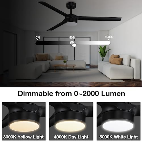 cumilo 52” Smart Outdoor Ceiling Fans with LED Lights and Remote,Quiet DC Motor,Dimmable,Indoor Modern Ceiling Fan Controlled by WIFI Alexa App,3 Matte Black Blade for Bedroom Living Room Patio Porch