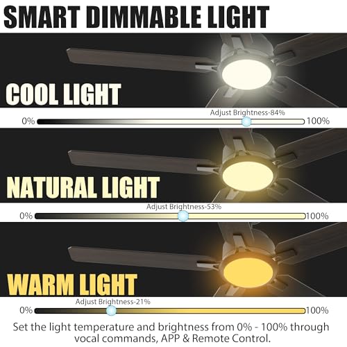 52“ Smart Ceiling Fan With Lights, Low Profile With 10 Speeds, Silent DC Motor, Modern Ceiling Fan Compatible with Alexa, Siri, Google & Smart App, Black & Walnut,Indoor & Outdoor, Farmhouse Style