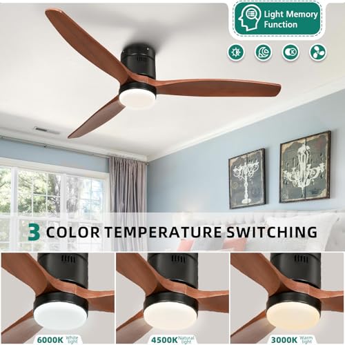 YITAHOME 52 Inch Low Profile Ceiling Fan with Light and Remote, Smart Ceiling Fan Compatible with Alexa, Flush Mount Ceiling Fan with Quiet DC Motor, Reversible Airflow for Outdoor Indoor