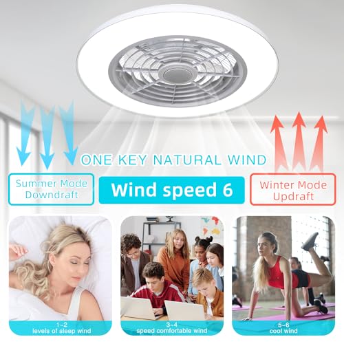 BAYSQUIRREL Wifi Low Profile Ceiling Fan with Light,Bluetooth Speaker Ceiling Fan 20In Smart Bladeless Ceiling Fans with Alexa/Google Assistant/App Control,6 Speed Dimmable LED-RGB Lights