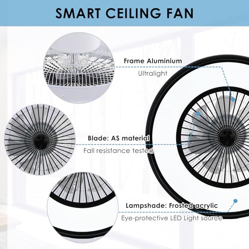 HUMHOLD 24" Bladeless Ceiling Fan with RGB Light Remote, Smart LED Ceiling Fans with Voice/App Control, Modern Low Profile Dimmable Light Ceiling Fan for Bedroom Living Room Black
