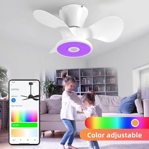 BAYSQUIRREL Ceiling Fan with Lights, Flush Mount Ceiling Fan, Low Profile Smart Ceiling Fan with Alexa/Google Assistant/App Control, 6 Speed Dimmable LED-RGB Lights