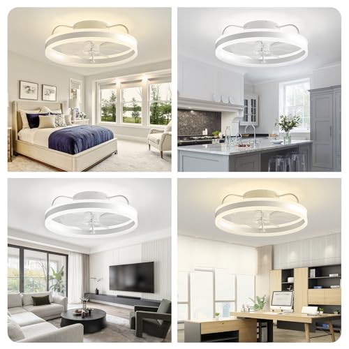 Ceiling Fans with Lights and Remote 20", Ceiling Fan APP Control Dimmable Low Profile Flush Mount Bladeless Ceiling Fan Indoor Modern Smart with Light for Living Room, Bedroom, Kitchen