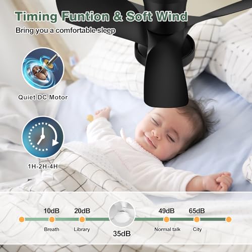 Ceiling Fans with Lights: 30 Inch Low Profile Ceiling Fans with Lights and Remote & APP Control Quiet Reversible 3 Colors Dimmable 6 Speeds Flush Mount Small Black Ceiling Fan for Bedroom Bathroom