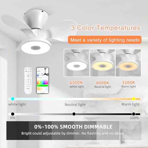 BAYSQUIRREL Ceiling Fan with Lights, Flush Mount Ceiling Fan, Low Profile Smart Ceiling Fan with Alexa/Google Assistant/App Control, 6 Speed Dimmable LED-RGB Lights