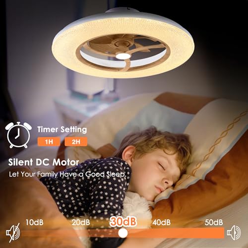 Ceiling Fans with Lights Remote - 22" Smart Low Profile Ceiling Fan RGB Lights with Alexa/Google Assistant/Voice Control, 6 Speed Dimmable Ceiling Fan LED-RGB Light (Wood Grain)