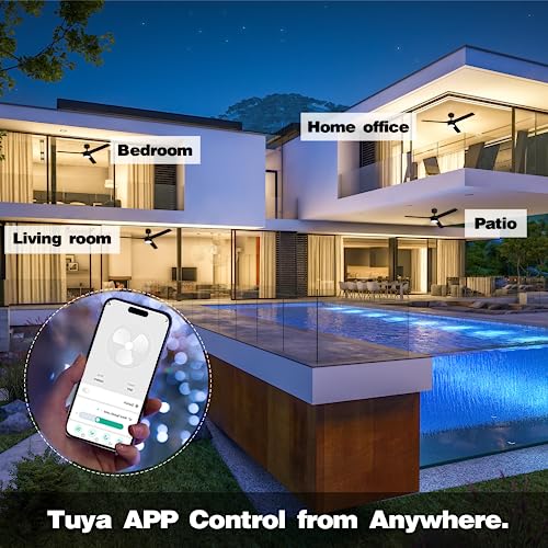 cumilo 52” Smart Outdoor Ceiling Fans with LED Lights and Remote,Quiet DC Motor,Dimmable,Indoor Modern Ceiling Fan Controlled by WIFI Alexa App,3 Matte Black Blade for Bedroom Living Room Patio Porch
