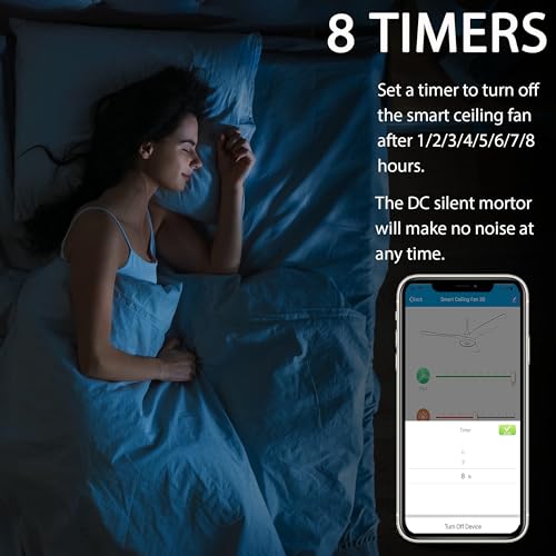52“ Smart Ceiling Fan With Lights, Low Profile With 10 Speeds, Silent DC Motor, Modern Ceiling Fan Compatible with Alexa, Siri, Google & Smart App, Black & Walnut,Indoor & Outdoor, Farmhouse Style