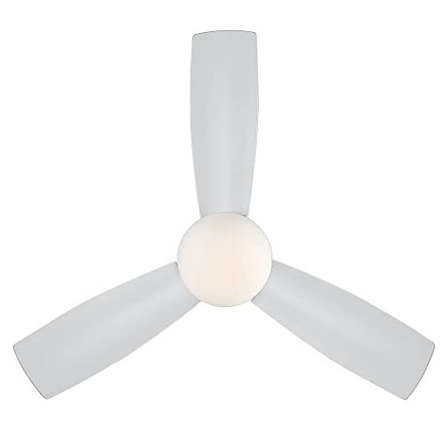 WAC Smart Fans Orb Indoor and Outdoor 3-Blade Flush Mount Ceiling Fan 44in Matte White with 3000K LED Light Kit and Remote Control works with Alexa and iOS or Android App
