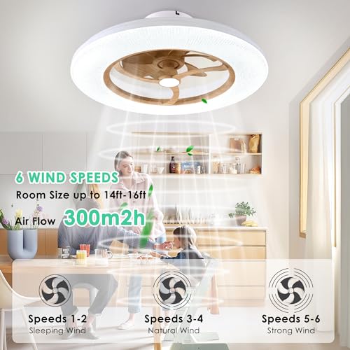 Ceiling Fans with Lights Remote - 22" Smart Low Profile Ceiling Fan RGB Lights with Alexa/Google Assistant/Voice Control, 6 Speed Dimmable Ceiling Fan LED-RGB Light (Wood Grain)