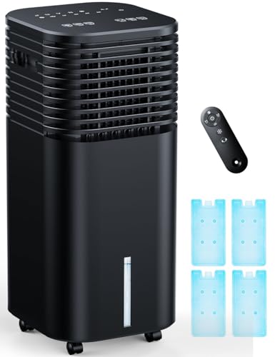 TEMEIKE 4-in-1 Portable Air Conditioners, Evaporative Air Cooler w/ 4 Modes & 3 Speeds, 15H Timer for Smart Auto-off, 2-Gal Tank for 20H Cooling,17FT Remote,No Hose Needed,120°Oscillating Swamp Cooler
