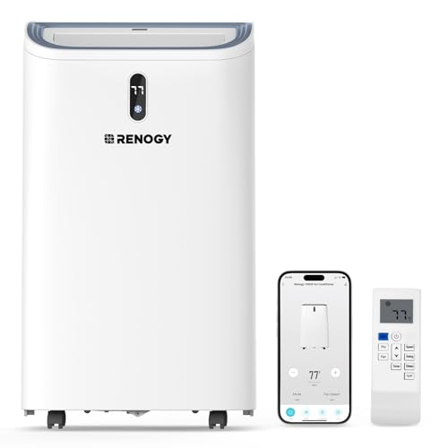 Renogy 14,000 BTU Portable Air Conditioners with Smart WiFi Enabled, Cooling, Dehumidifier, Fan & Sleep Modes 4-in-1 Portable AC w/Remote Control & Window Kit, Cools Up To 700 sq. ft, 1-24H Timers