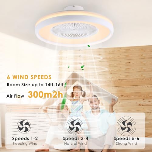 HUMHOLD 24" Bladeless Ceiling Fan with RGB Light Remote, Smart LED Ceiling Fans with Voice/App Control, Modern Low Profile Dimmable Light Ceiling Fan for Bedroom Living Room White