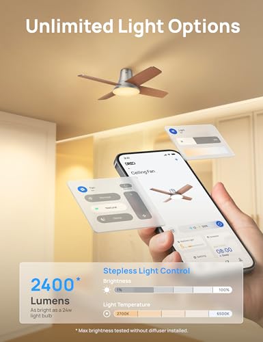Dreo Smart Ceiling Fans with Lights and Remote, 12 Speeds & 3 Fan Modes, Quiet DC Motor, Easy to Install, Dimmable LED Ceiling Fans with APP/Alexa Control, 12H Timer for Home, Indoor, Silver, 44''