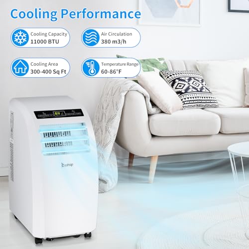 ROVSUN WIFI-Enabled 12000 BTU Portable Air Conditioner, Smart 3-in-1 Cooler, Dehumidifier, Fan, Room Mobile AC Unit with Remote & APP Control, Timer & Installation Kit