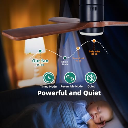 YITAHOME 52 Inch Low Profile Ceiling Fan with Light and Remote, Smart Ceiling Fan Compatible with Alexa, Flush Mount Ceiling Fan with Quiet DC Motor, Reversible Airflow for Outdoor Indoor