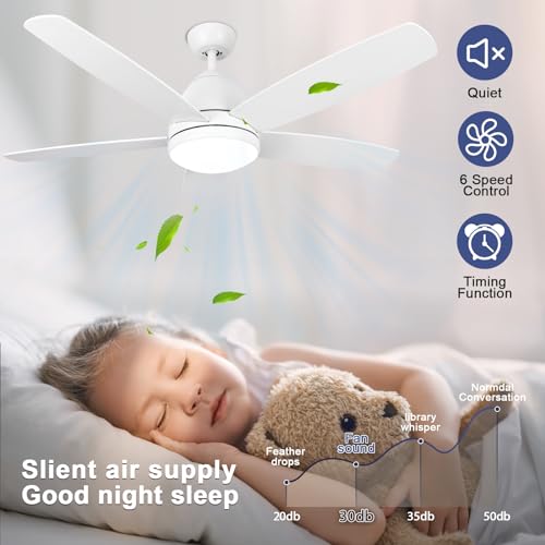 Viossn Smart Ceiling Fan With Light,52-Inch Outdoor Ceiling Fan With Remote/App,Dimmable Tri-Color LED And Reversible Motor For Indoor Bedroom/Outdoor Covered Patio,Modern White Ceiling Fan With Light