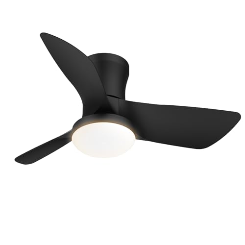 Ceiling Fans with Lights: 30 Inch Low Profile Ceiling Fans with Lights and Remote & APP Control Quiet Reversible 3 Colors Dimmable 6 Speeds Flush Mount Small Black Ceiling Fan for Bedroom Bathroom