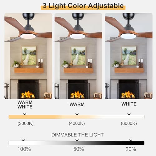 42 Inch Ceiling Fan with Lights and Remote, Smart Ceiling Fans Compatible with Alexa Smart Tuya app, Reversible Noiseless DC Ceiling Fan for Indoor Bedroom Living Room Kids Boys Room Patio