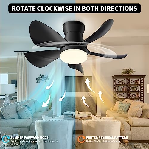 OKELI Alexa Smart Ceiling Fan with Lights and Remote - 28'' Black Modern Dimmable & App Controlled Compatible with Alexa and Google Assistant LED Small Ceiling Fan for Bedroom Kitchen Dining living