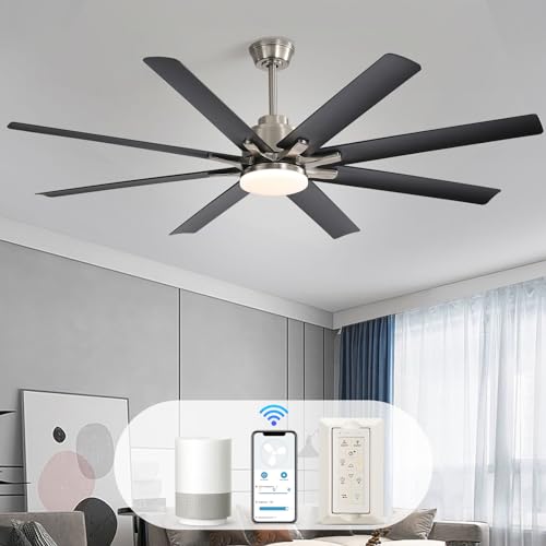 Sofucor 66 Inch Ceiling Fans with Lights Remote Control Dimmable Smart Ceiling Fan with 6-Speed DC Motor Reversible Modern Industrial Black Ceiling Fan for Home Office Patios(8 Aluminum&ABS Blades)
