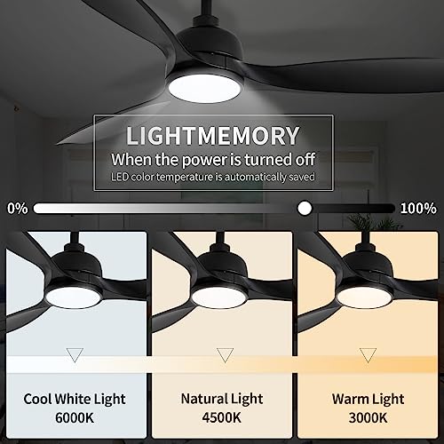 SODSEA 52 Inch Ceiling Fan with Lights, Black Modern Ceiling Fan with Remote/APP Control Dimmable 3-color Temperature,2 Rods, Low Profile Ceiling Fan Light for Indoor/Outdoor